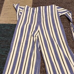 Express Blue and White Striped Wide Leg Culottes